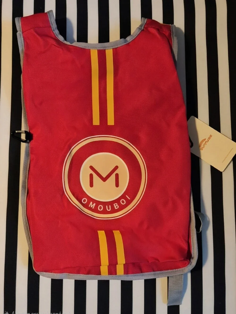 Red Casual Backpack with Yellow Stripe Accents